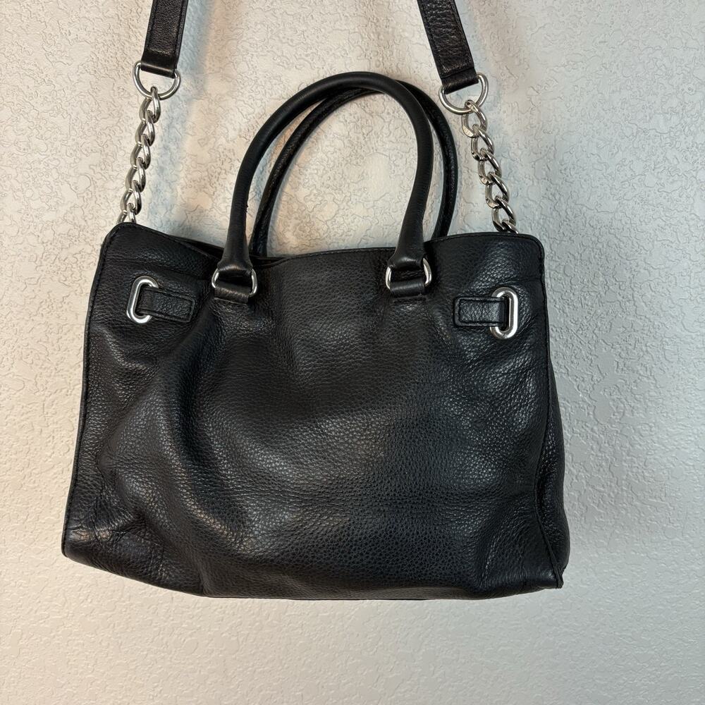 MICHAEL KORS Leather Satchel Shoulder Tote Bag Hamilton East West Pebbled Black - Picture 5 of 10